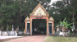 Thai monks return to a temple, after collecting alms.