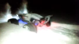 RC Car Traxxas E-Revo brushless, riding on ice and snow.