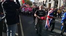 Protesters drumming and marching at the People's Vote March - London 20/10/18