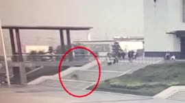 Elderly man falls down stairs looking at his phone