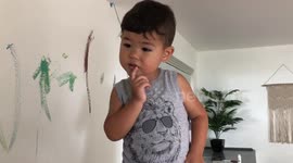 Me do it? US toddler plays innocent after making a mess with paint