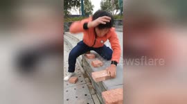 Kung fu master smashes his way through 50 bricks in 40 seconds