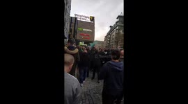 Celtic fans marching through the streets of Leipzig