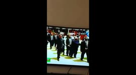President Edgar Lungu of Zambia celebrates 54 years of Zambia independence with a dance on national television.