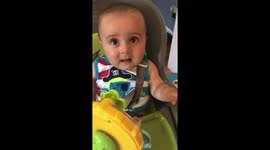 Adorable baby yelps in fright, laughs after dad scares him