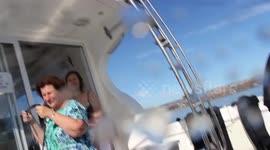 Cameraman gets splashed by great white shark