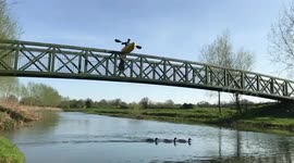 Launching a kayak from a bridge