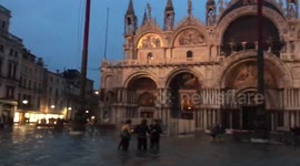 Piazza San Marco in Venice under water during high tide