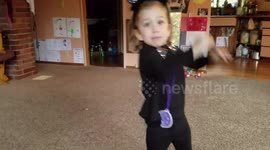 4-Year-Old Does Funny Dance in Cat Costume