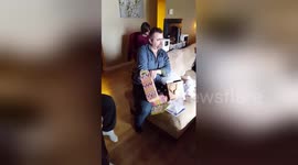 Man receives emotional birthday surprise from stepchildren