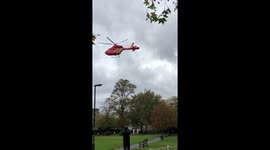 Air Ambulance seen taking off after incident at Mortlake Station