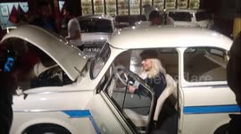 Netanyahu’s wife get behind the wheel of Trabant and soviet limo