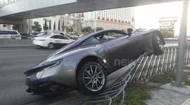 Aston Martin crashes on Las Vegas strip