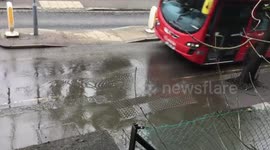 Deep water filled pothole