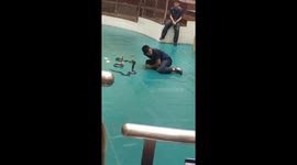 The man plays and kisses the king cobra