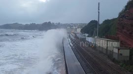 Incredible footage of a storm hitting train tracks in Dawlish