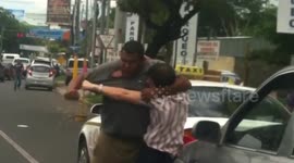 Crazy street fight after car accident!