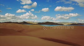 Drone footage of lake. Ancient Mongolia