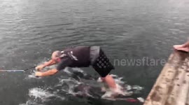 Canadian man dragged along lake in hilarious water skiing fail
