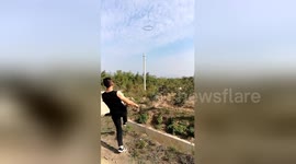 Retired Chinese soldier shows off incredible throwing skills with epic trickshots