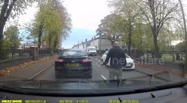 Road rage! Terrifying punch-up between two UK drivers