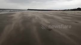 Winds from Storm Deirdre hit the beach in Girvan, Ayrshire, Scotland