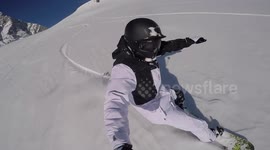 Snowboarder records GoPro down slopes of Cervinia in Italian Alps