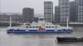 Brand new Woolwich Ferry Ben Woollacott arrives in London for the first time to undertake docking trials at North Woolwich