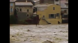 Swollen river rushes through Ardèche region in France