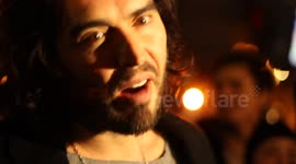 Russell Brand interviews by anti-capitalist protesters in London