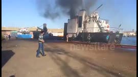 Fire on a boat on the Suez canal