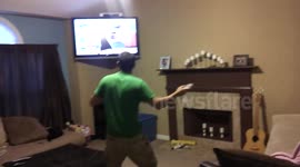 Dad and daughter wii dancing to Smurf Dance Party!