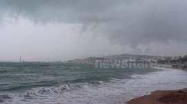 Heavy rain in Cannes, beautiful view - Pluie et vent sur la Croisette à Cannes, Alpes-Maritimes, PACA, France