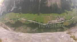 BASE Jumper survives cliff strike in Lauterbrunnen, Switzerland