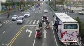 Chinese man hangs on the side of moving coach for promotional campaign