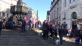 Croatian football fans chant in Piccadilly Circus