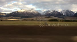 Driving through beautiful mountains in Wyoming.
