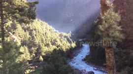 Breathtaking valley in the Himalayas filmed by trekkers to Everest Base Camp