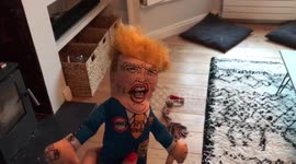 Dog takes a disliking to Donald Trump chew toy