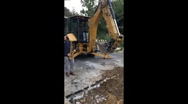 Saxophone plays in sync with construction equipment