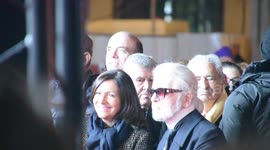 Karl Lagerfeld fashion stylist, Anne Hidalgo mayor of Paris, Jeanne d'Hauteserre mayor of Paris 8th district attend the inauguration of the Christmas Lights of the Champs-Elysees, Paris, France. 22 november 2018. 19h.