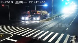 Truck cabin flattened by own 40-ton cargo after braking too fast