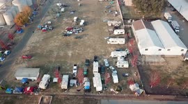 Drone footage shows aerial view of evacuation center at Butte County Fairgrounds