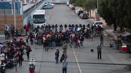 Establishing shots of Migrant near the Tijuana Border waiting to seek refuge in the United states