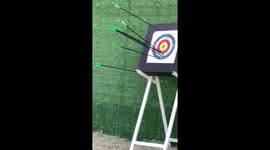 广州:男子用弓箭射靶“精准入洞”