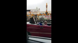 Old man drives top-down convertible blasting house music from giant sound system