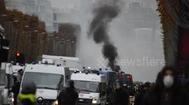 Paris: Riots and police water cannon trucks on the CHAMPS-ELYSEES.New action of the