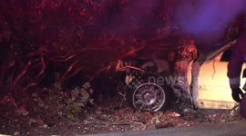 One injured when BMW M3 slams into lamppost in Riverside, California