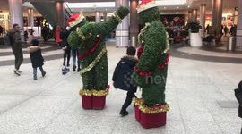Getting into the spirit of Christmas. People dressed up as Christmas Trees in Westfields shopping centre