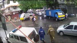 Shocking Incident cop pushes down his colleague from running motorbike in India